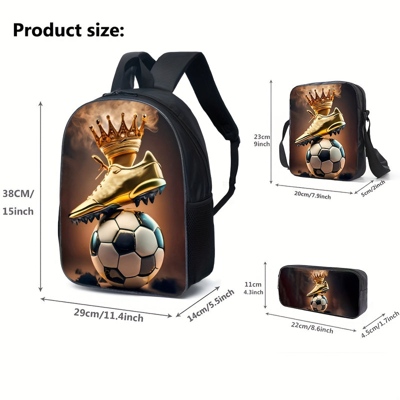 Mochila  com Estampa de Futebol, Bolsa de Lazer para Estudantes ao Ar Livre, Conjunto de Três Peças de Bolsa Escolar, Bolsa Tiracolo, Estojo de Lápis