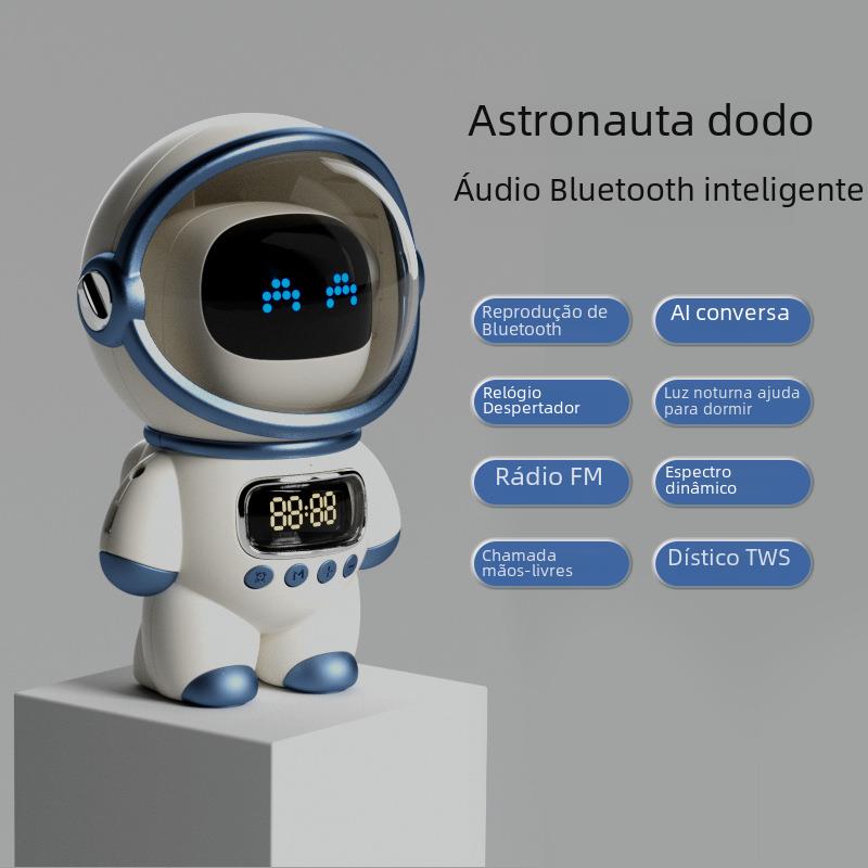 Mini Inteligente Astronauta Bluetooth Speaker, Caixa De Som, Estéreo Portátil, AI Interactive Audio, Despertador, Suporte TF, FM, Relógio De Mesa