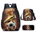 Mochila  com Estampa de Futebol, Bolsa de Lazer para Estudantes ao Ar Livre, Conjunto de Três Peças de Bolsa Escolar, Bolsa Tiracolo, Estojo de Lápis