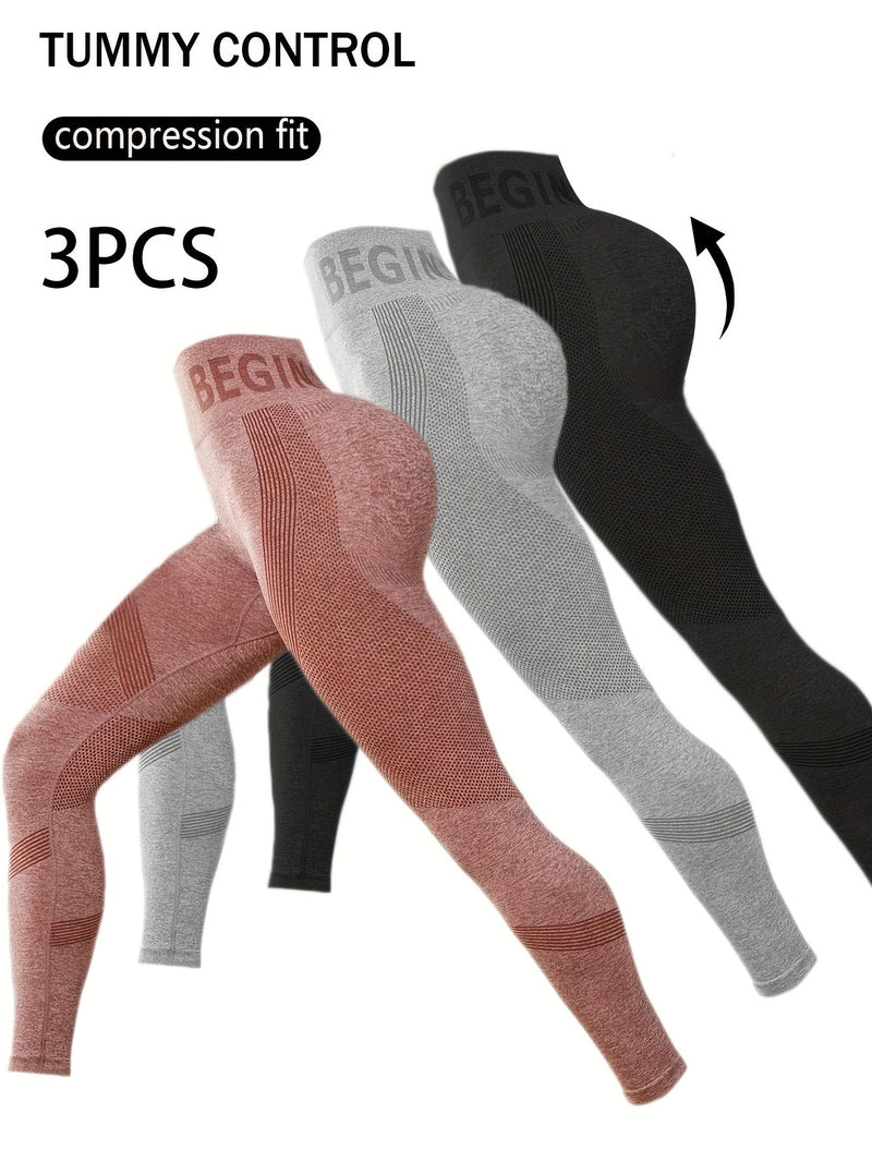 Kit com 3 Calças de Treino e Ioga de Cintura Alta para Controle da Barriga, Leggings Atléticas, Meias-calças de Treino Emagrecedoras com Design de Elevação do quadril, Roupas Esportivas Respiráveis