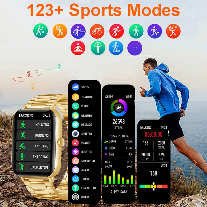 Smartwatch de 1,83 polegadas (para fazer e receber chamadas) com tela sensível ao toque para chamadas sem fio, adequado para telefones Android e iPhone, com mais de 100 modos esportivos, mostradores de relógio personalizáveis, calorias, passos, distância