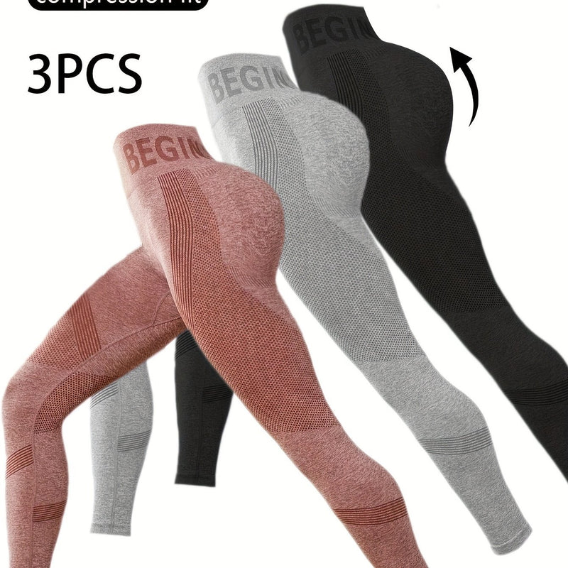 Kit com 3 Calças de Treino e Ioga de Cintura Alta para Controle da Barriga, Leggings Atléticas, Meias-calças de Treino Emagrecedoras com Design de Elevação do quadril, Roupas Esportivas Respiráveis