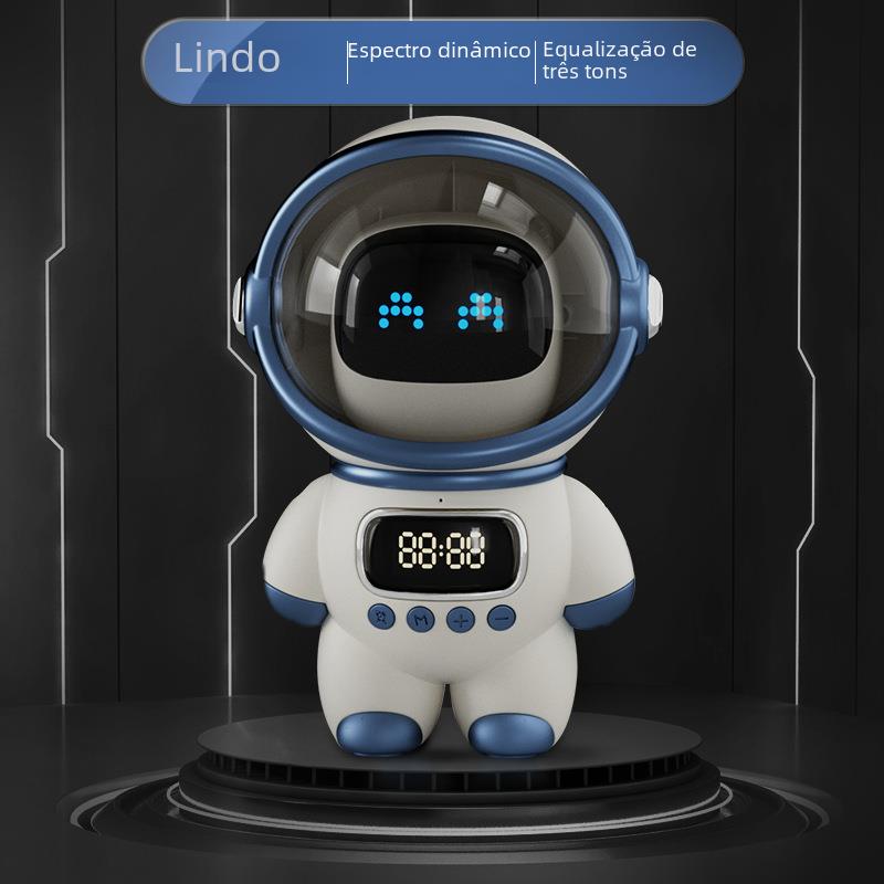 Mini Inteligente Astronauta Bluetooth Speaker, Caixa De Som, Estéreo Portátil, AI Interactive Audio, Despertador, Suporte TF, FM, Relógio De Mesa