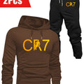 Conjunto Masculino CR7, Moletom com Capuz de Manga Comprida & Calça com Bolsos com Cordão, Conjunto de 2 Peças para Primavera/Outono/Inverno ao Ar Livre