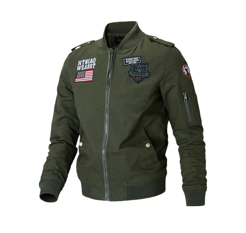 Jaqueta masculina de algodão com logotipo da bandeira americana Jaqueta bomber com zíper