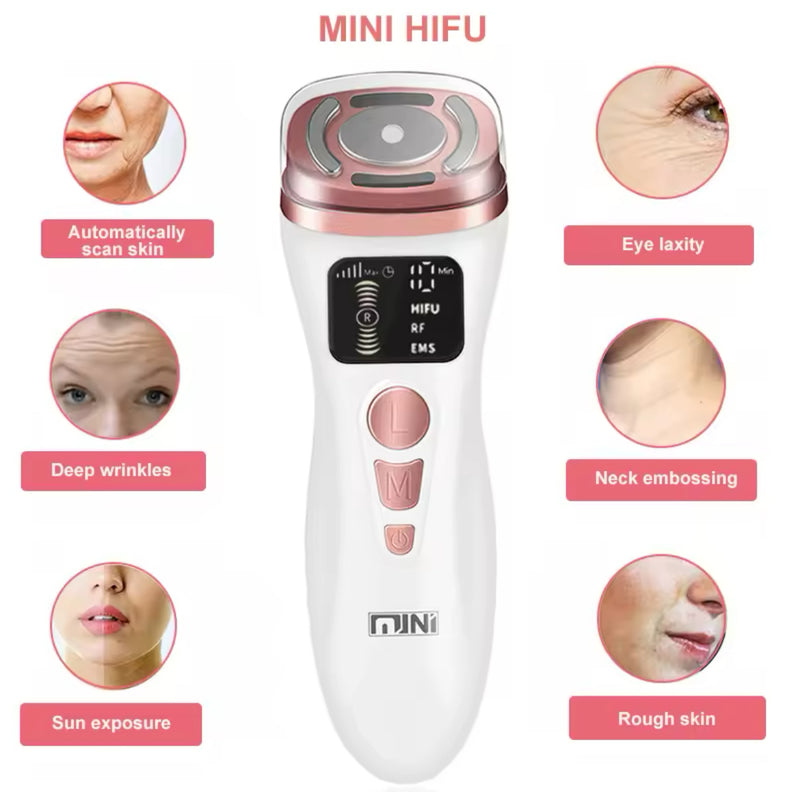 Hifu Máquina para Rosto Portátil Antienvelhecimento Mini Dispositivo Facial Hifu Aquecido Pro HIFU Máquina Facial Feminina Pescoço Queixo Olhos.