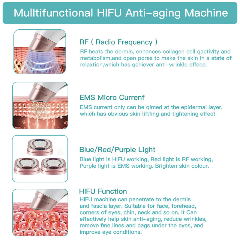 Hifu Máquina para Rosto Portátil Antienvelhecimento Mini Dispositivo Facial Hifu Aquecido Pro HIFU Máquina Facial Feminina Pescoço Queixo Olhos.