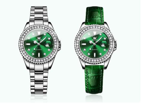 Relógio de Quartzo de Luxo Feminino Estilo verde com Diamante.