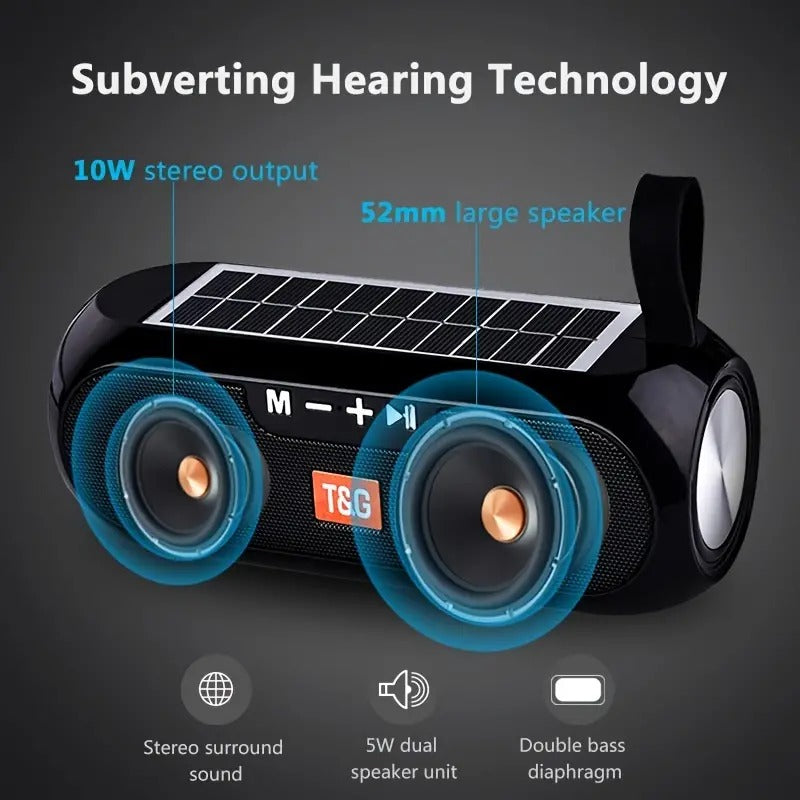 Caixa de Som com Carregamento a Luz Solar, conexão Bluetooth