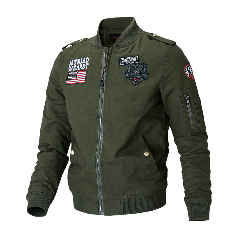 Jaqueta masculina de algodão com logotipo da bandeira americana Jaqueta bomber com zíper