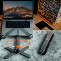 Suporte ergonômico para laptop em liga de alumínio Nuoxi, suporte para tripé giratório 360°, altura e ângulo ajustáveis, design dobrável, formato de borboleta